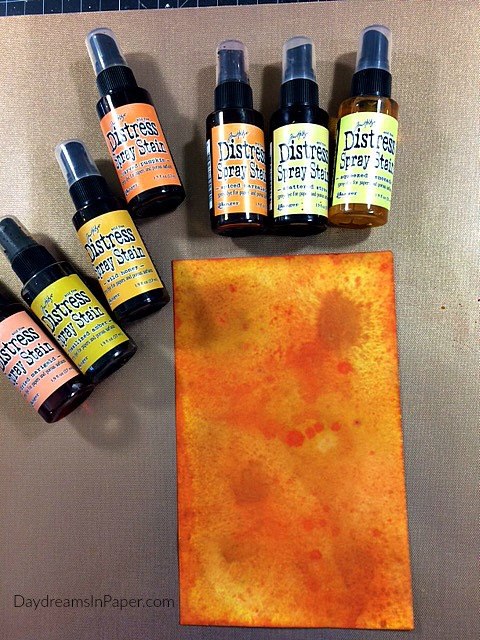 Cardstock Colored with Orange and Yellow Distress Spray Stains