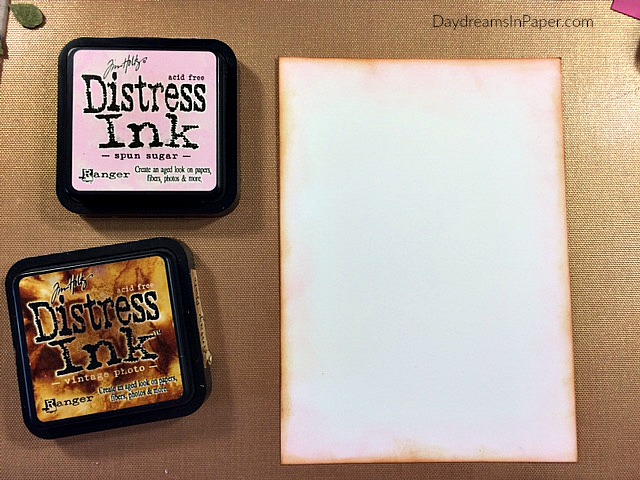 White Cardstock Inked with Spun Sugar and Vintage Photo Distress Ink
