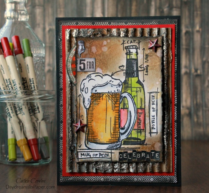 Handmade Card Using Tim Holtz Beer Blueprints Stamp Set