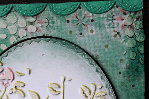 Close-ups of Handmade Card Using Reverse Embossing Paste Coloring Technique